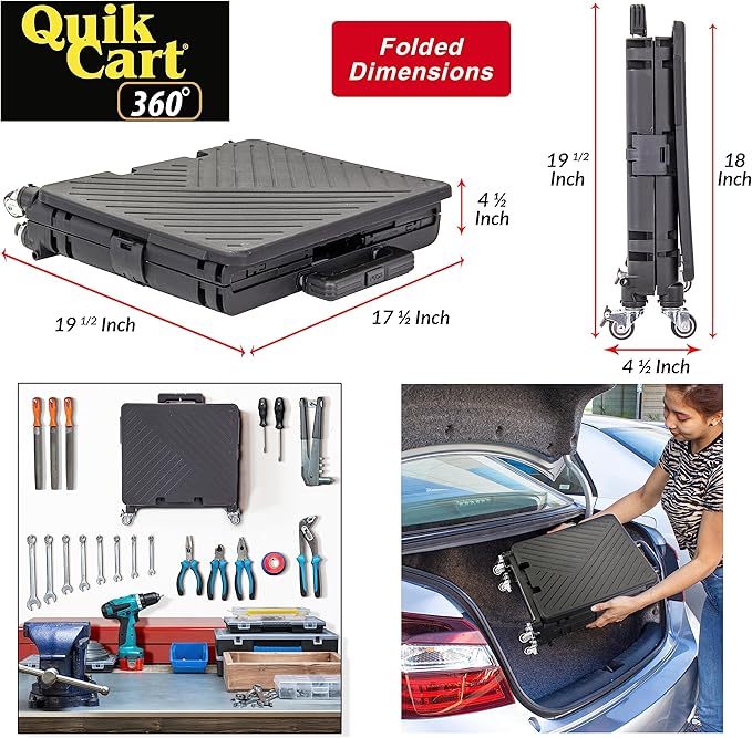 dbest products Quik Cart 360 Four Wheeled Rolling Crate Teacher Utility with seat Heavy Duty Collapsible Basket with Handle, Black