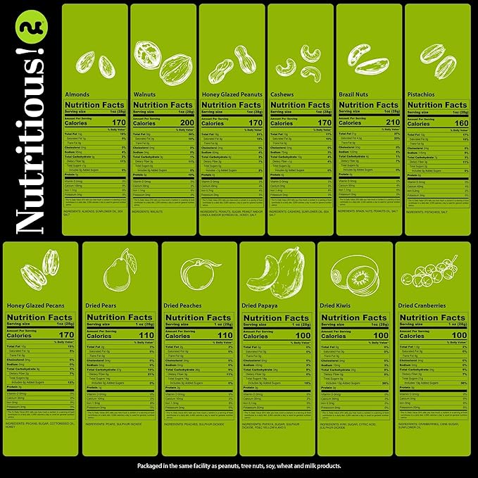 NUT CRAVINGS Gourmet Collection - Thinking of You, Nuts & Dried Fruits Tower Gift Basket, with TY Ribbon + Greeting Card (12 Assortments) Food Arrangement, Healthy Snack Care Package, Food Assortments