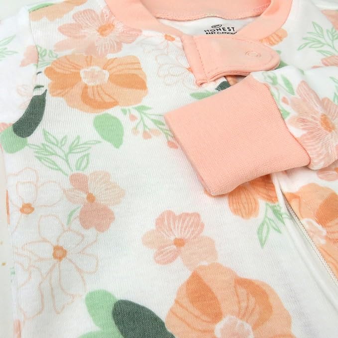 HonestBaby Non-Slip Footed Pajamas One-Piece Sleeper Zip-Front Pjs 100% Organic Cotton for Baby Girls