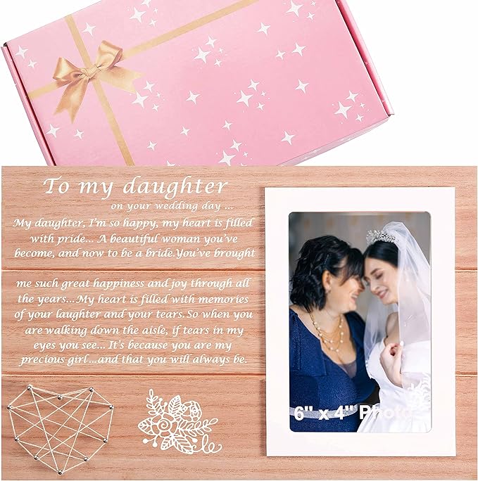 Bride Frame Gift from Mother-Wedding Frame Gifts for Daughter on Her Wedding Day-Bridal Shower Present from Mother of the Bride-Photo Picture Frame Present for Daughter