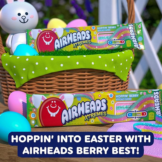 Airheads Xtremes, Sweetly Sour Spring Edition Hoppin Berry Flavored Candy Belts, Easter Baskets, 2oz (Pack of 18)