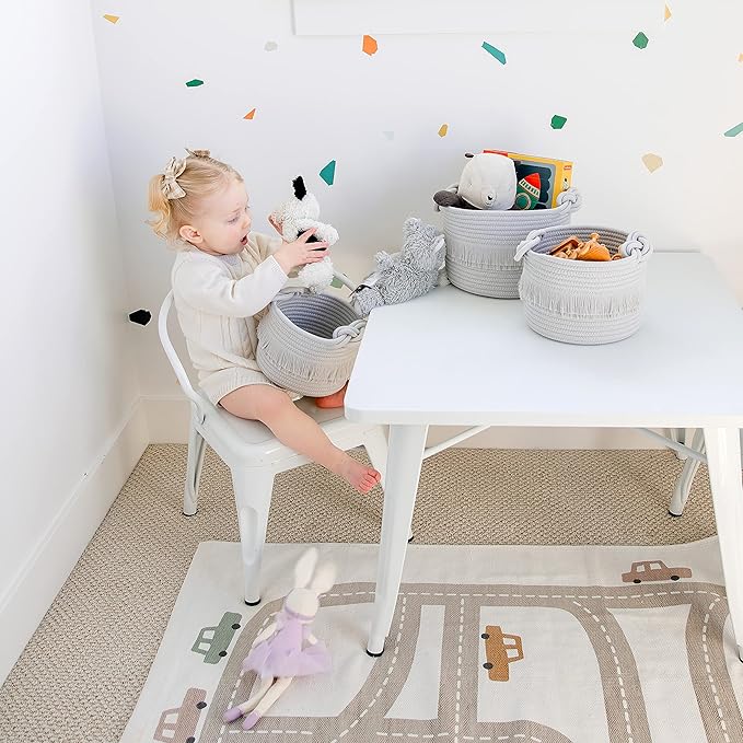 NaturalCozy 3-Piece Decorative Storage Basket Set – Cotton Rope Woven Baskets for Organizing! Small Storage Bins for Nursery Baby Stuff, Gift, Montessori, Dog Toy Bin, Cat Toys, Bathroom Shelves