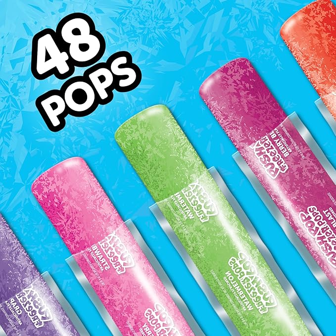 Push Pop Freezer Pops - Ice Popsicles Frozen, Individually Wrapped Variety Pack, 6 Classic Fruity Flavors, Fun Colored Frozen Treats for Party Favors, Bulk Snacks for Kids (48 Count)