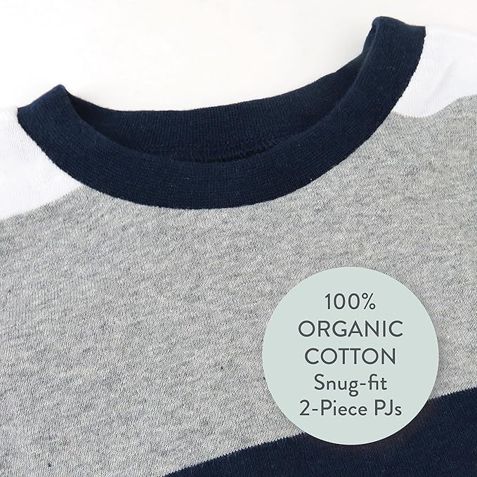 HonestBaby 2-Piece Pajamas Sleepwear Pjs 100% Organic Cotton for Baby, Toddler, Kids, Boy