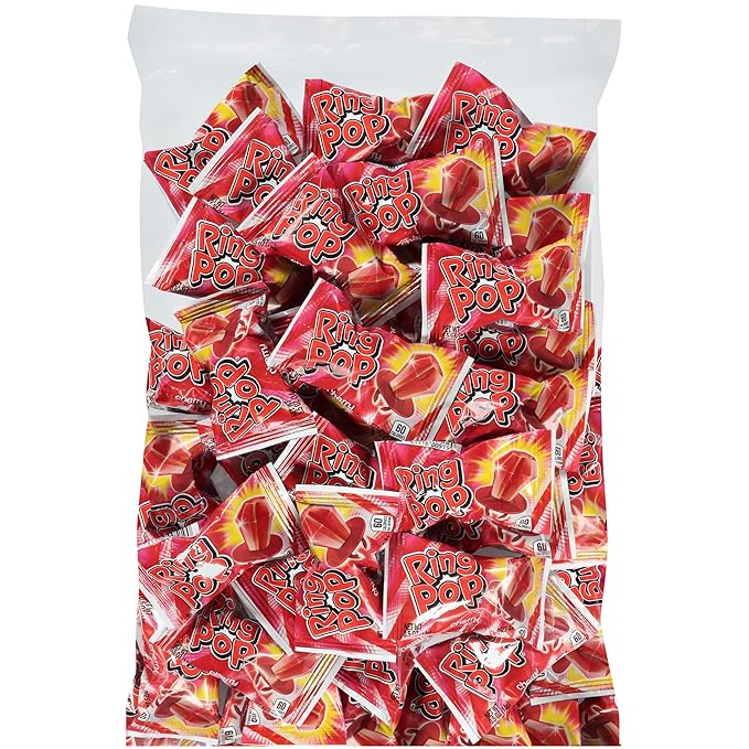 Ring Pop Red Candy Lollipops, 30 Ct Bulk Individually Wrapped in Red Cherry Flavor, Full Size, Fun Hard Candy For Birthday, Party Favors, Bachelorette Parties & Gifts For Kids