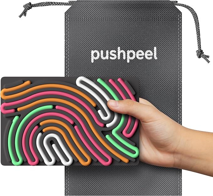 Sensory Activity Board: Silicone Fidget Toy for Calming, Stress, Anxiety, ADHD & Autism | Silent, No Mess | Kids 3+ & Adults | Includes Portable Travel Bag & 11 Strings (Granite)