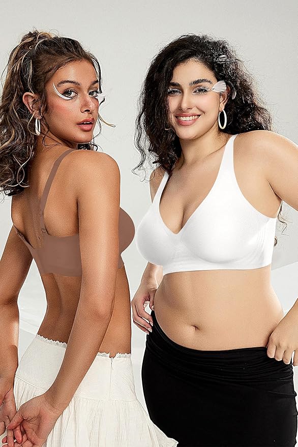 OEAK Womens Deep V Bras Wireless Comfortable Bra Supportive No Underwire Bras Tshirt Push Up Bralettes Plunge Seamless Bra