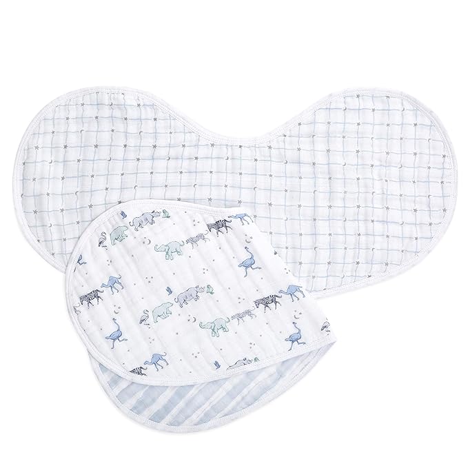 aden + anais 100% Cotton Muslin Burpy Bib – Multi-Use, Absorbent 4-Layer Burp Cloth and Full-Coverage Snap-Closure Baby Bib in One, Lap-Shoulder Drool Cloth, 22.5” X 11”, 2-Pack, Rising Star