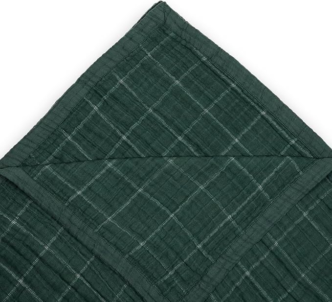 Little Unicorn Premium Quilted Throw | Super Soft, Multi-Layered Muslin XL Blanket| Great for Kids & Families (Evergreen Plaid)