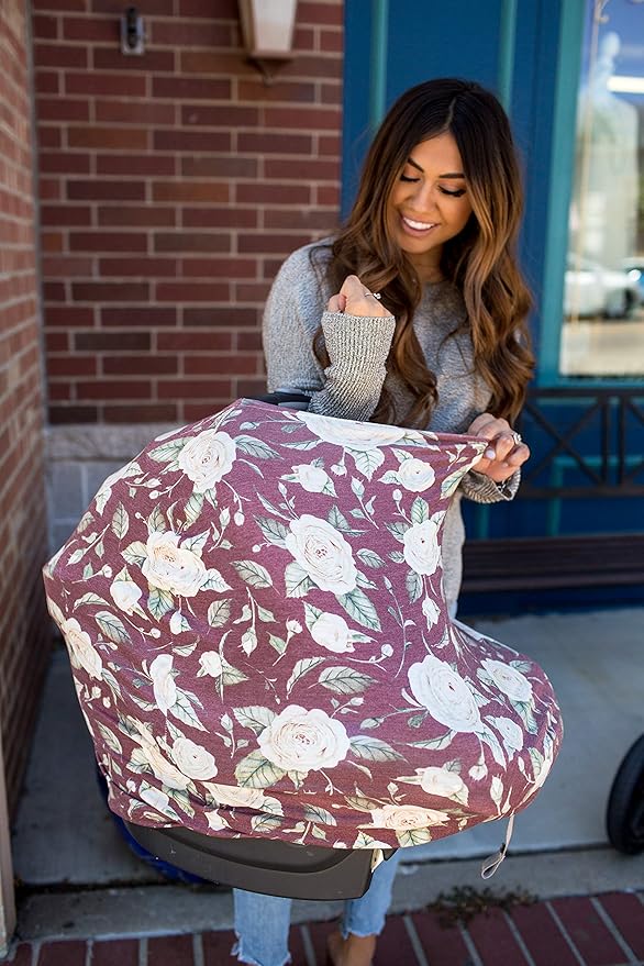 Baby Car Seat Cover Canopy and Nursing Cover Multi-Use Stretchy 5 in 1 Gift Scarlet by Copper Pearl