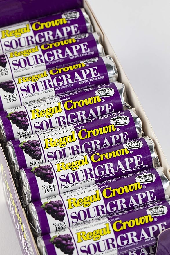 Regal Crown Sour Grape Candy Rolls | Traditional Sour Grapes Candy | Tart and Tangy Old Fashioned Sour Grape Hard Candy Brought To You By Iconic Candy | 24 Count