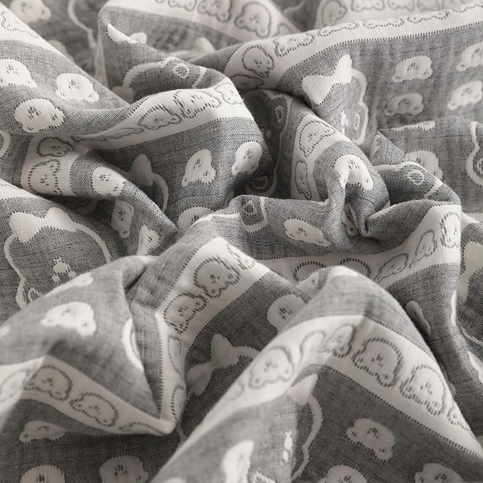 NTBAY 3 Layer Muslin Cotton Toddler Blanket, Jacquard Reversible Nursery Bed Blanket, Super Soft and Thermal for All Seasons, Decoration Gift, 30"x40", Dark Grey Bear