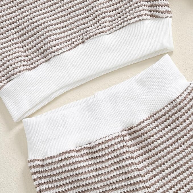 Baby Boy Toddler Fall Outfit Striped Sweatshirt Toddler Boy Winter Waffle Clothes 3 6 12 18 Months 2 3 T Pant Set
