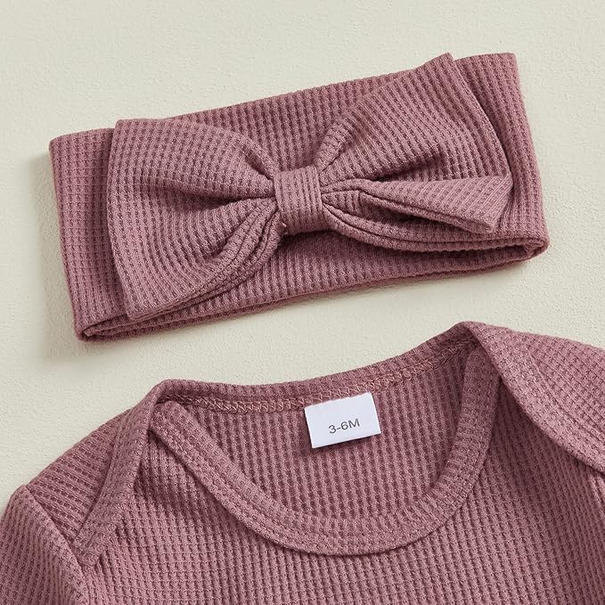 Newborn Baby Girls Rompers Knit Round Neck Long Sleeve Infant Fall Jumpsuits with Headband Coming Home Outfit