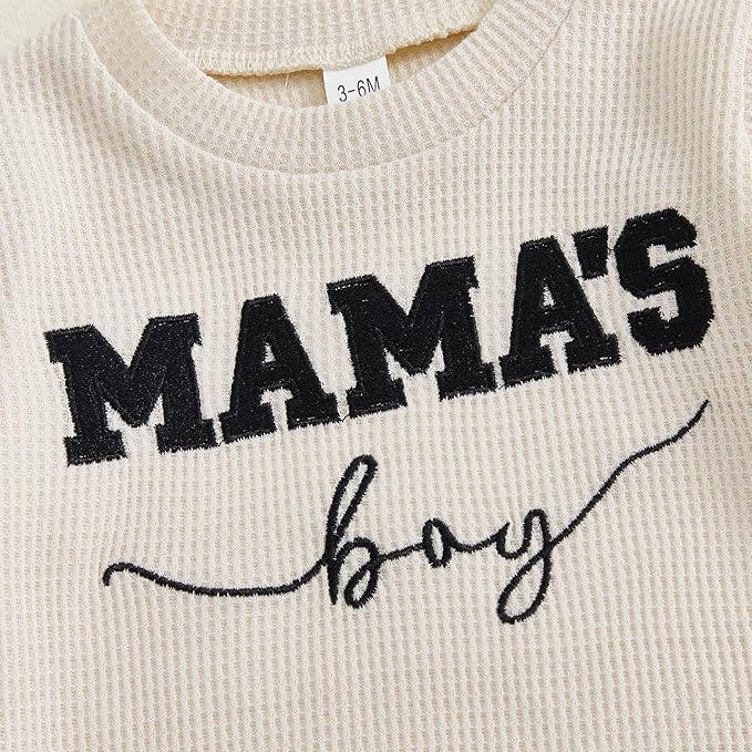 Kupretty Baby Boy Clothes 3 6 12 18 Months Fall Winter Outfit Mama's Boy Embroidery Waffle Long Sleeve Romper Pants Set