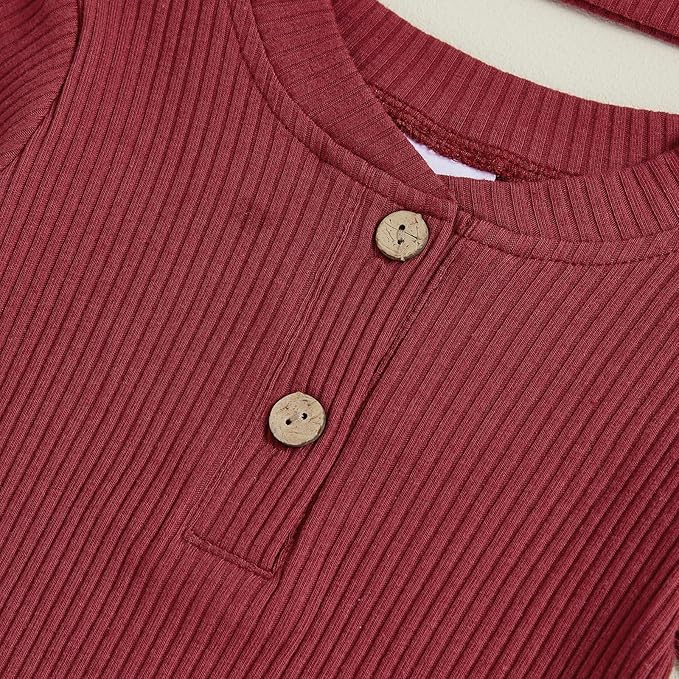 Newborn Baby Boy Clothes Long Sleeve Ribbed Bodysuit Pants Hat 3-Piece Outfit Set