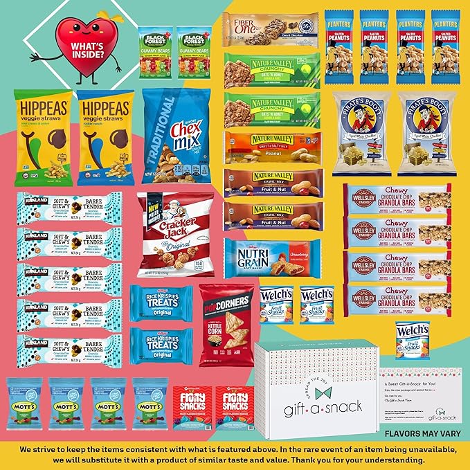 Gift A Snack - Back to School/Off to College Healthy Snack Box Care Package + Greeting Card (40 Count) Birthday Treats Gift Basket, Nutritious Granola Breakfast Bars, Office Food Assortments