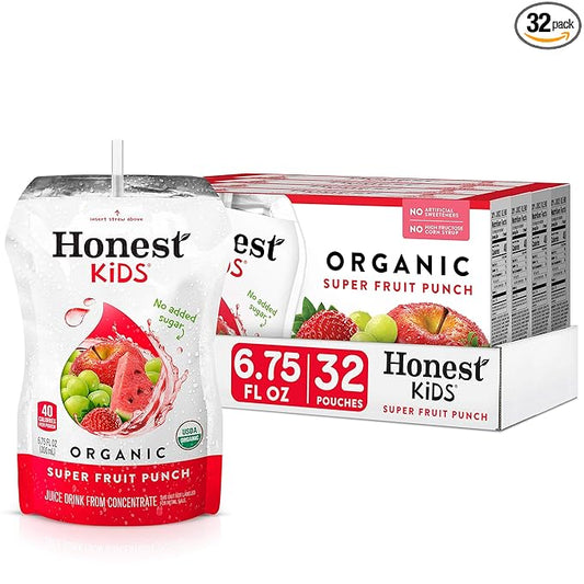 Honest Kids Super Fruit Punch Organic Fruit Juice Drink, 6.75 Fl Oz, 6.75 Fl Oz (Pack of 32)
