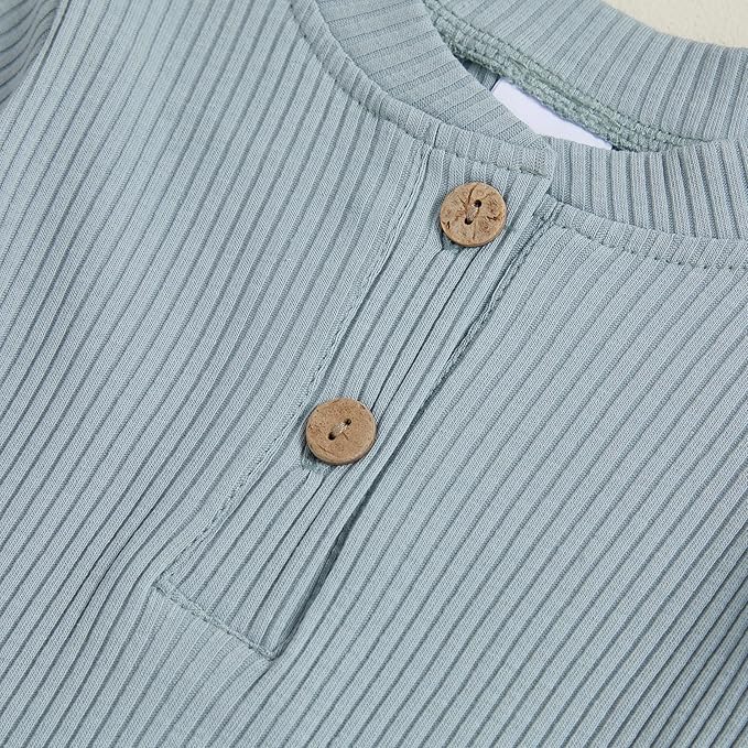 Newborn Baby Boy Clothes Long Sleeve Ribbed Bodysuit Pants Hat 3-Piece Outfit Set