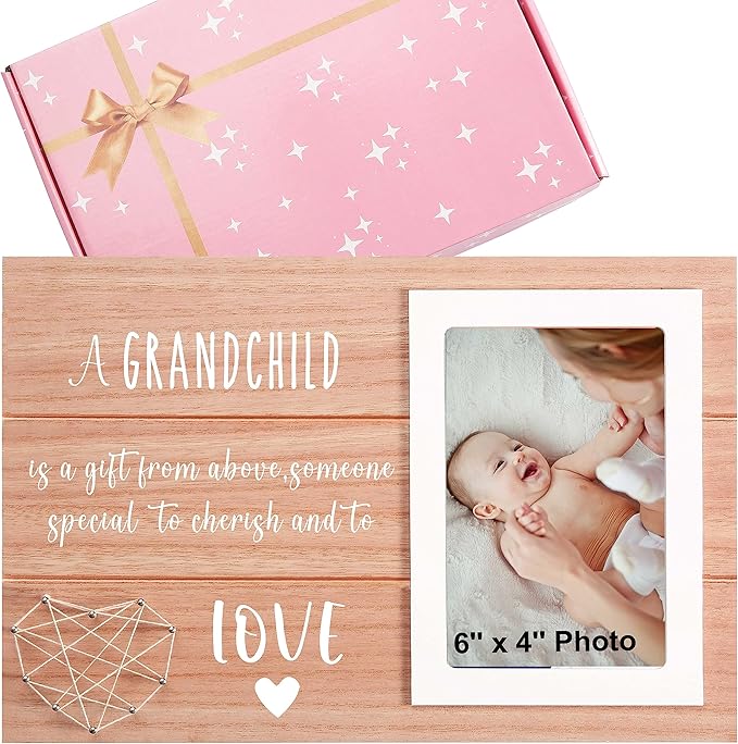 New Grandparent Photo Frame Gift- Grandma to Be-Grandpa to Be-Picture Frame Gift-A Grandchild is a Present from Above,One to Cherish and to Love-Baby Present Frame Shower