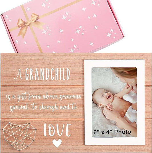 New Grandparent Photo Frame Gift- Grandma to Be-Grandpa to Be-Picture Frame Gift-A Grandchild is a Present from Above,One to Cherish and to Love-Baby Present Frame Shower