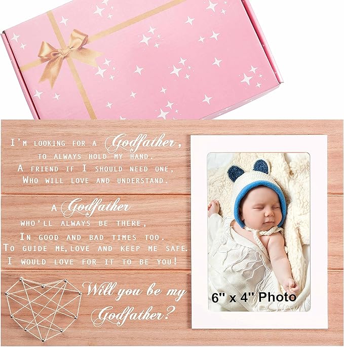 Godfather Proposal Gifts from Godchild-Father's Day Birthday Christmas Gifts-Will You be My Godfather-Baptism Presents-Wooden Picture Frame Photo Frame Presents