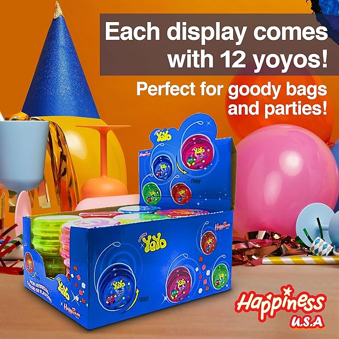 Happiness USA YoYo FIlled with Strawberry Hard Candy Pack of 12 | Novelty Toy & Individually Wrapped Candy Variety Pack | No Artificial Color or Flavor Prizes for Kids | Kosher Birthday Party Favors
