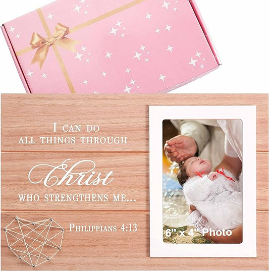 Inspirational Christian Quote Picture Frame Gift-I Can Do All Things Through Christ Who Strengthens Me-Religious Bible Verse Photo Frame Gift-Motivational Religious Bible Verse Scripture Quote Present