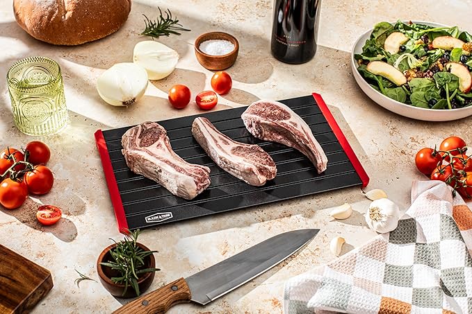 BLAZIN' THAW Defrosting Tray for Frozen Meat | 14” Large-Size | Aluminium Plate for Thawing Frozen Food | Natural Thawing Process | No Microwaves, No Cold/Warm Water Required |