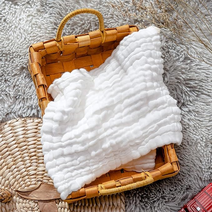 Baby Muslin Washcloths- Natural Organic Cotton Baby Wipes - Soft Newborn Baby Face Towel for Sensitive Skin- Baby Registry as Shower Gift, 10 Pack 10x10 inches By MUKIN (White)