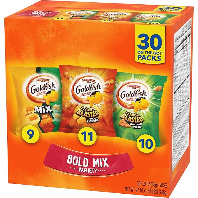 Goldfish Bold Mix Variety Pack Snack Crackers, 1 oz Snack Packs, 30 Ct Box