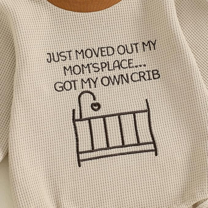 SAYOO Aunties Bestie Baby Girl Clothes Letter Embroidery Waffle Color Block Sweatshirt Bodysuit Fall Bubble Romper Pullover