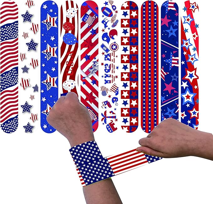 50 Pcs Slap Bracelets for Kids 4th of July Slap Bracelets Bulk Snap Bracelet Party Supplies Favors Classroom Prizes Exchanging Gifts