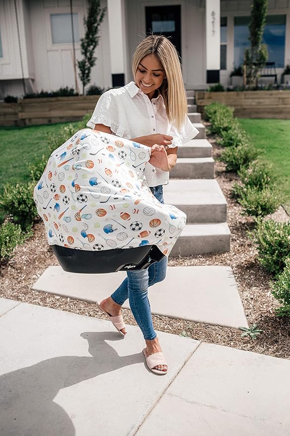 Baby Car Seat Cover Canopy and Nursing Cover Multi-Use Stretchy 5 in 1 Gift Varsity by Copper Pearl