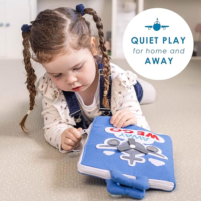 Curious Columbus Quiet Book – Away We Go Busy Book for Toddlers, Montessori Airplane Travel Toy for Preschool and Early Learning