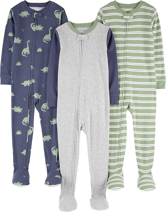 Simple Joys by Carter's Toddlers and Baby Boys' Snug-Fit Footed Cotton Pajamas, Pack of 3