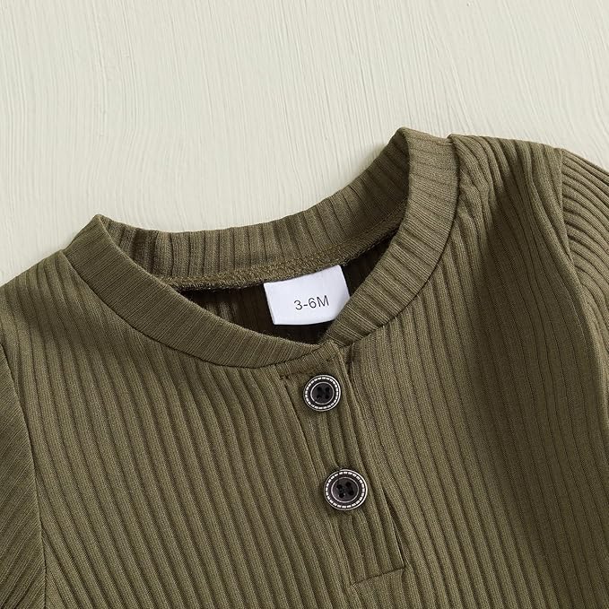 Newborn Baby Boy Girl Clothes Ribbed Knitted Long Sleeve Romper Pants Solid Cotton Infant Fall Winter Outfits 2Pcs