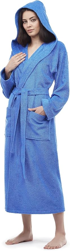 Arus Women's Pacific Hooded Turkish Cotton Bath Robe with Full Length Options