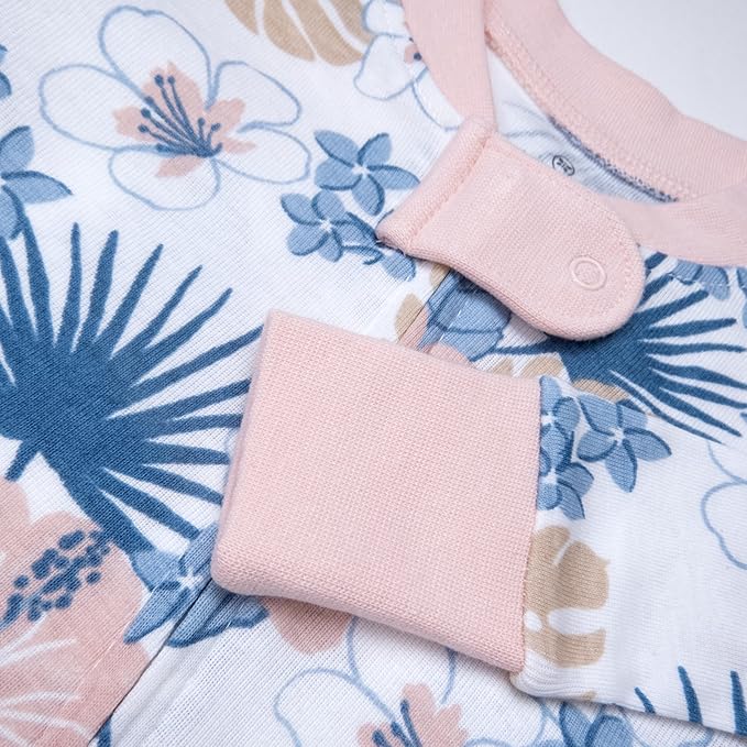 HonestBaby Non-Slip Footed Pajamas One-Piece Sleeper Zip-Front Pjs 100% Organic Cotton for Baby Girls