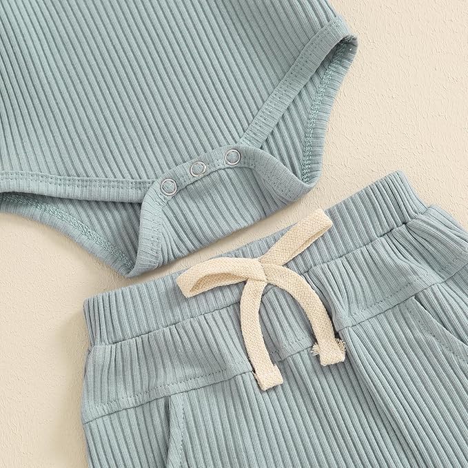 Newborn Baby Boy Girl Clothes Ribbed Knitted Long Sleeve Romper Pants Solid Cotton Infant Fall Winter Outfits 2Pcs