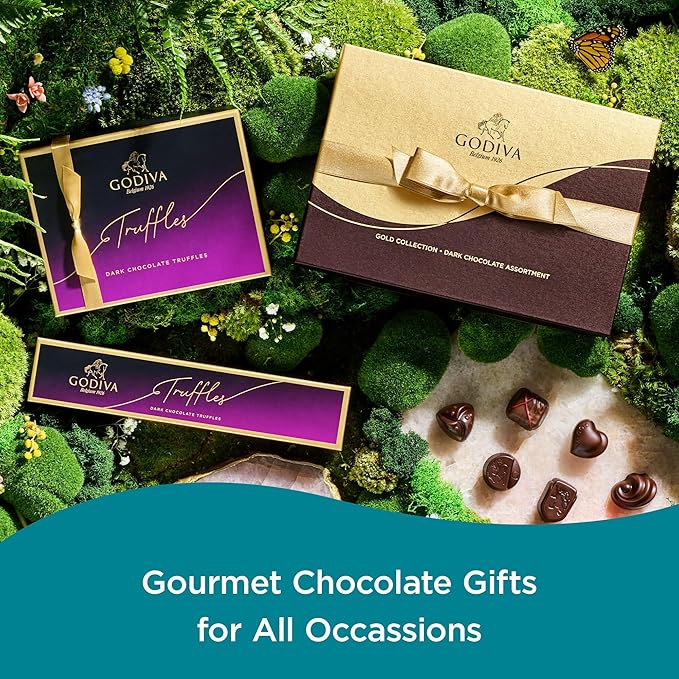 Godiva Chocolatier Assorted Dark Chocolate Truffle Gift Box for Birthday, Thank You, Anniversary, Congratulations Gift Basket Gourmet Candy with Creamy Ganache in Dark Chocolate, 6pc