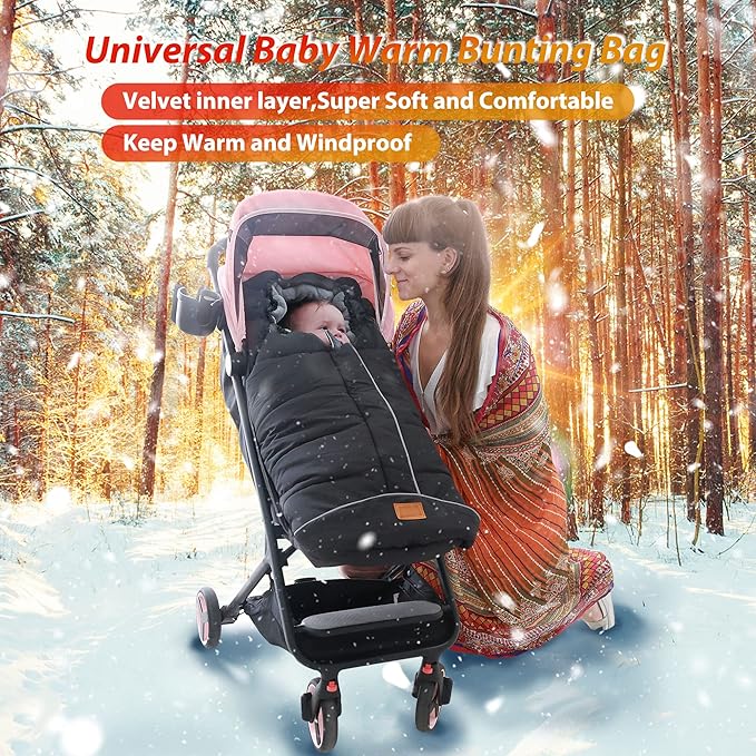 LAT Baby Warm Bunting Bag Universal,Stroller Sleeping Bag Cold Weather,Waterproof Toddler Footmuff(Basic,Black)