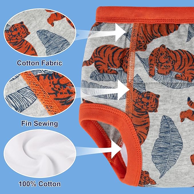 BIG ELEPHANT 10-Pack Baby Potty Training Underwear, Soft 100% Cotton Absorbent Training Pants for Boys & Girls, Ages 12M-10Y