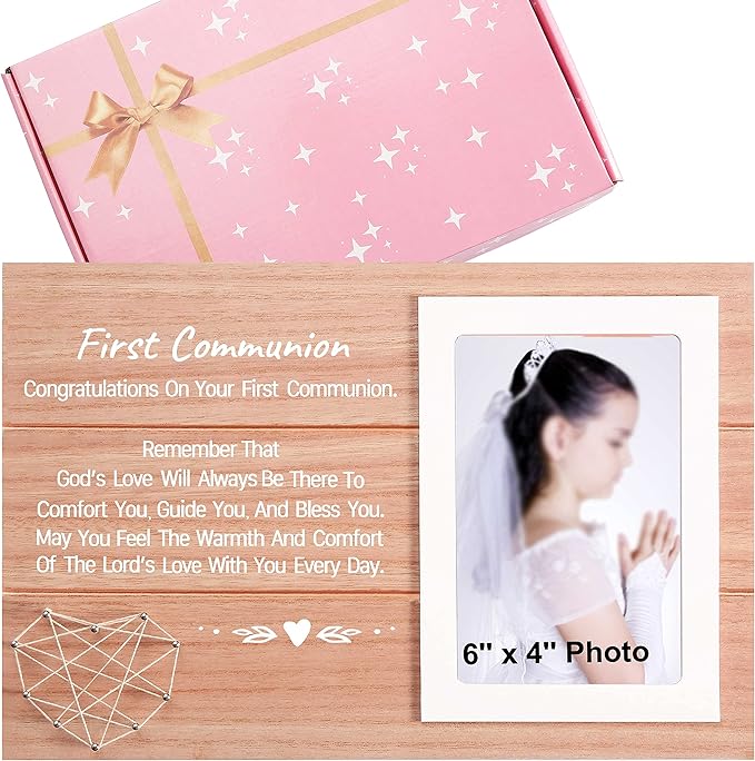 First Communion Gift-Confirmation Gift-Holy 1st Communion Present-Catholic Confirmation Present-Photo Frame Picture Frame-Remember That God's Love Will Always Be There to Comfort You