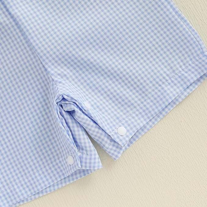 Baby Boy Summer Clothes Sleeveless Retro Plaid Romper Overalls Jumpsuit Shortalls Playsuit Outfits