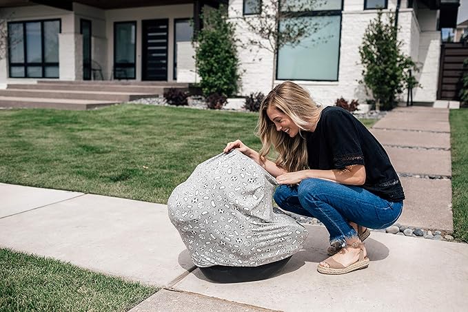 Baby Car Seat Cover Canopy and Nursing Cover Multi-Use Stretchy 5 in 1 Gift Champ by Copper Pearl