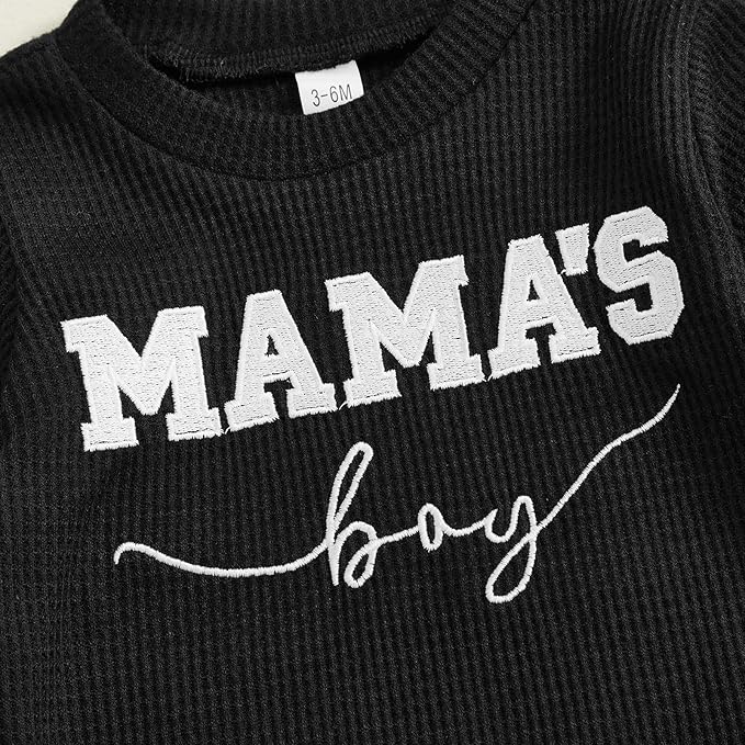Kupretty Baby Boy Clothes 3 6 12 18 Months Fall Winter Outfit Mama's Boy Embroidery Waffle Long Sleeve Romper Pants Set