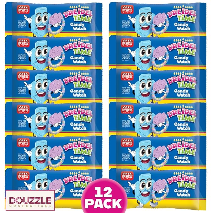 DOUzzle Hanukkah Candy Dreidels for Kids, Dreidel Time Candy Watches (Pack of 1) Hanukah Party Favors, Happy Chanuka Sweet Treat & Gifts - Kosher Parve
