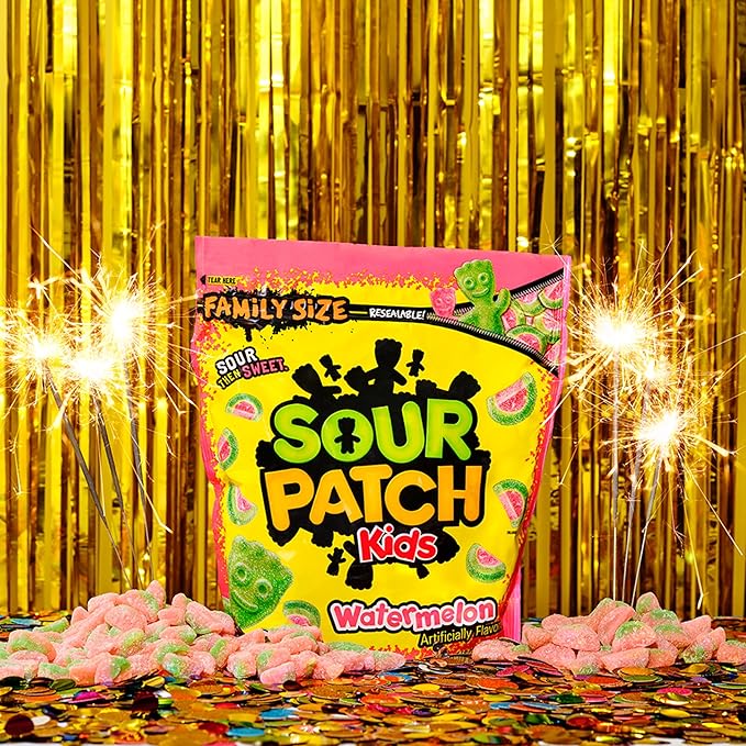 SOUR PATCH KIDS Original, SOUR PATCH KIDS Watermelon, and SWEDISH FISH Mini Soft & Chewy Candy Variety Pack, Family Size, Bulk Candy, 3-1.8 lb Bags