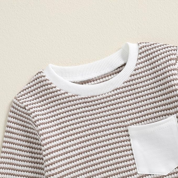Baby Boy Toddler Fall Outfit Striped Sweatshirt Toddler Boy Winter Waffle Clothes 3 6 12 18 Months 2 3 T Pant Set